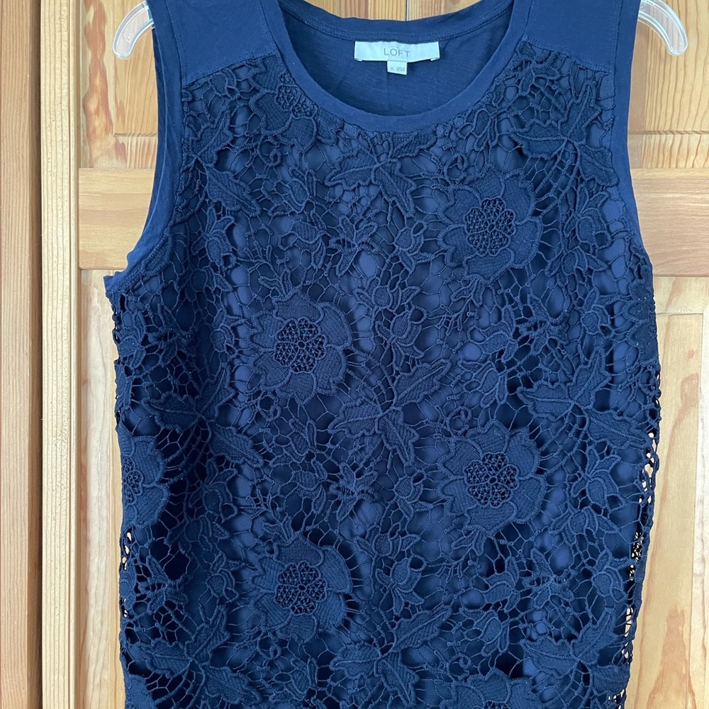 Loft multimedia lace overlay tank top